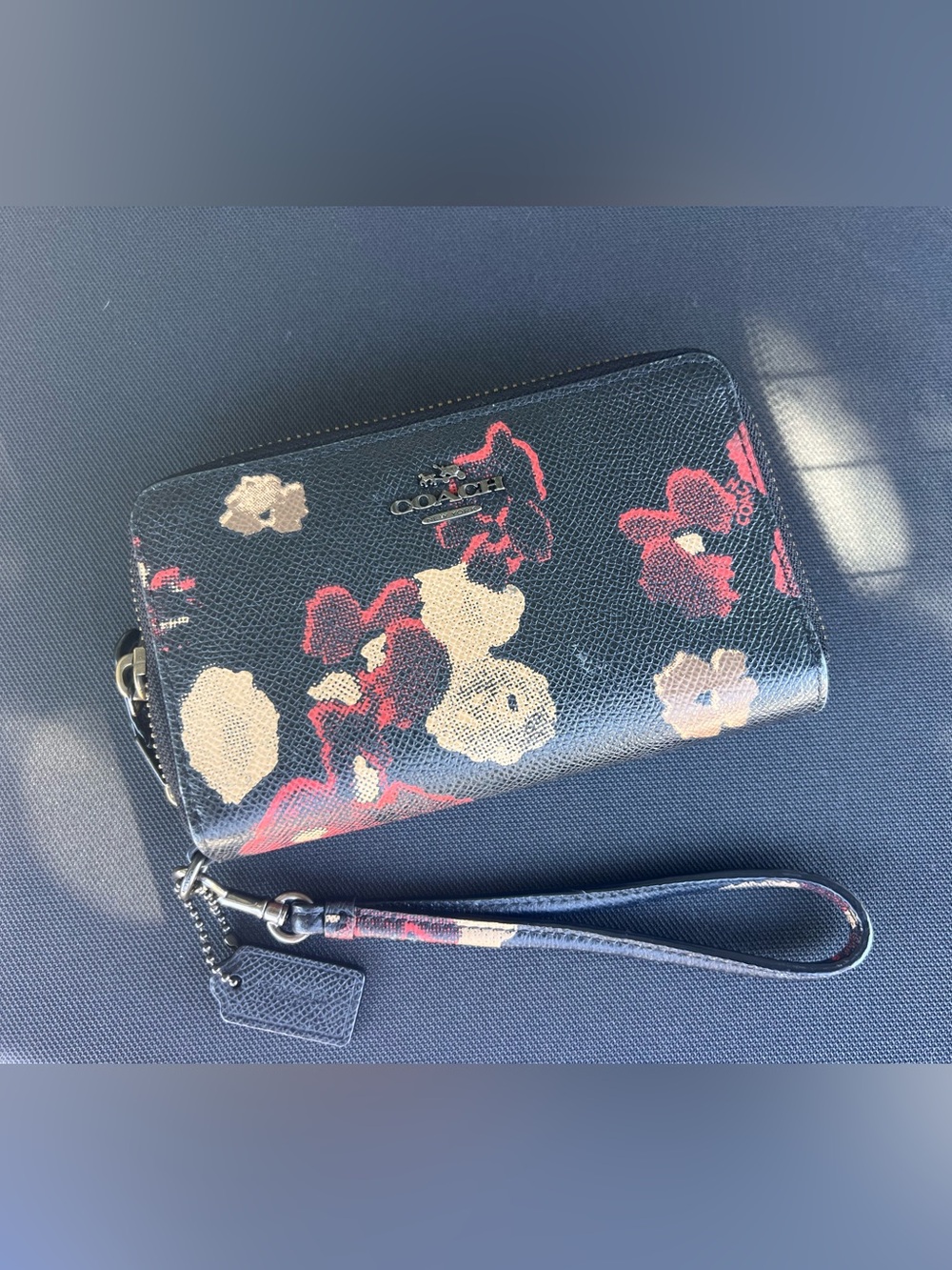 Coach Wristlet Floral Leather Zipper Card Wallet